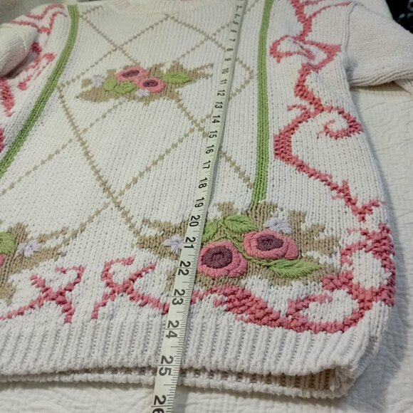 Vintage Basket Of Yarn 90s Sweater Womens L Floral Design Bohemia Boho - Picture 10 of 12
